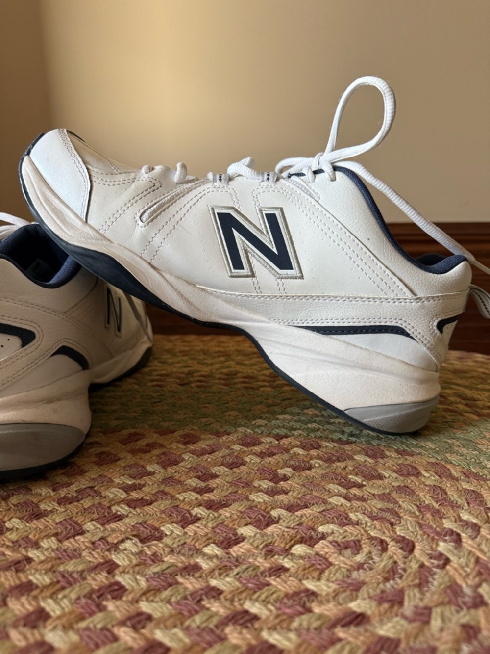 New Balance White and Navy Athletic Sneakers - Picture 8 of 9